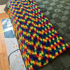 Handmade Rainbow Crochet Throw Blanket - Vibrant Multicolor